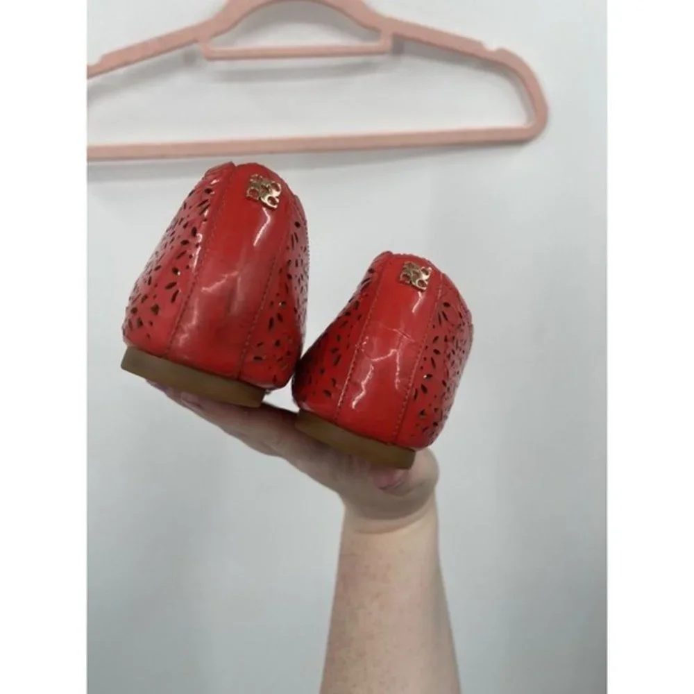 Coach Red Perforated Scalloped Leather Flats - Picture 4 of 7